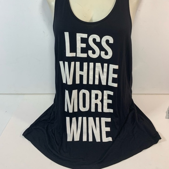 NWT "Less Whine More Wine" Black Tank Top - Picture 3 of 5